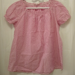 Uniqlo Women's Short Sleeve Relaxed Fit Stripe Pink and White Cotton Top size  M